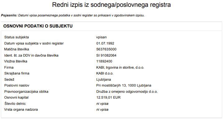 Izpis iz sodnega/ poslovnega registra