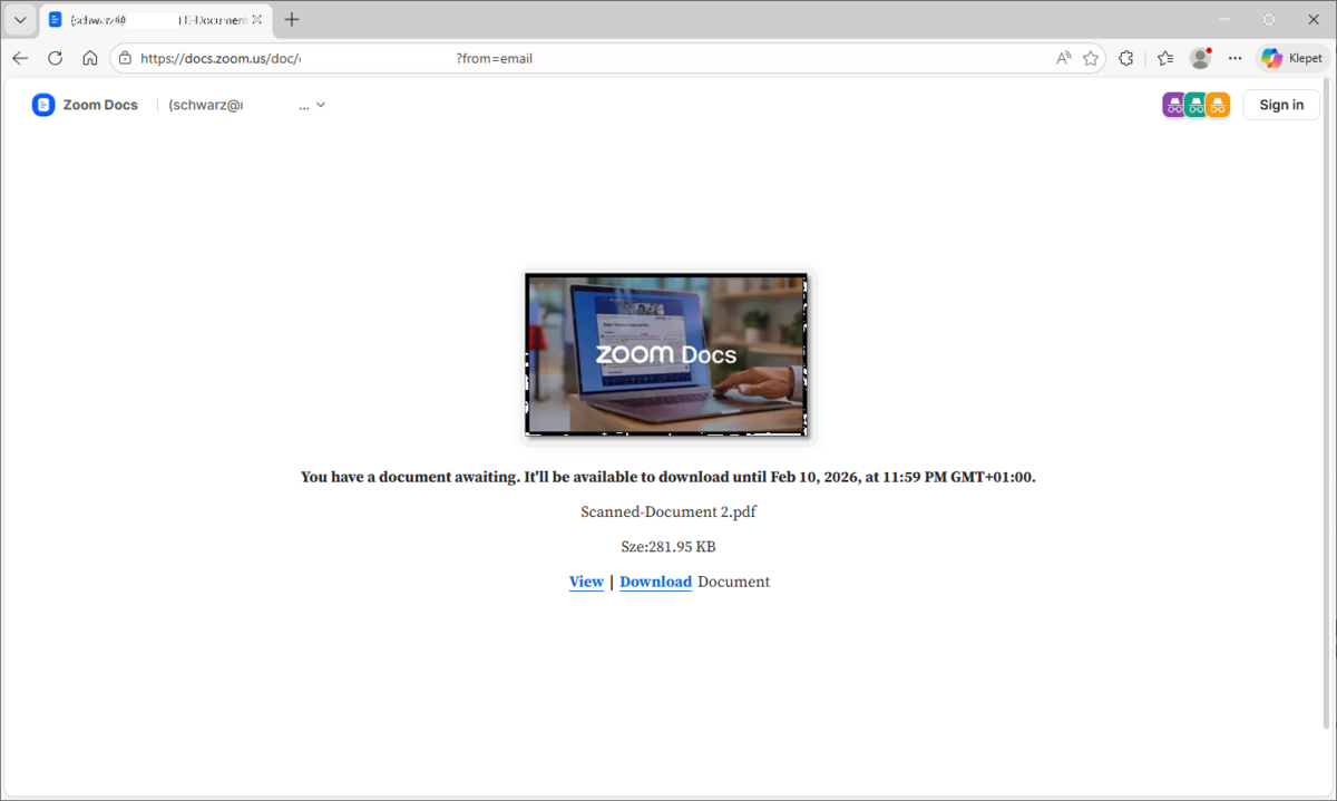 Na Zoom Docs naj bi se nahajala povezava na dokument, dejansko pa je povezava na phishing stran.