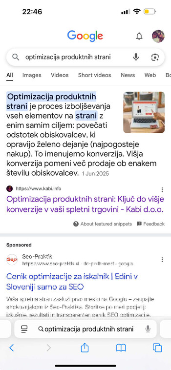 Primer AI iskanja - AI Overviews