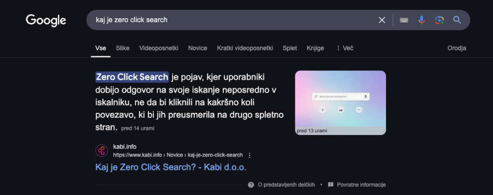 Primer Zero Click povezave