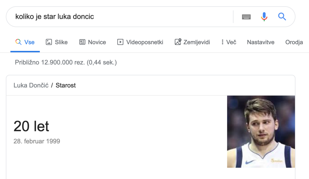 rezultat odgovor na vprašnje Google iskalnik