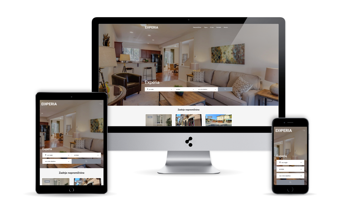 Spletna stran Experia na različnih napravah