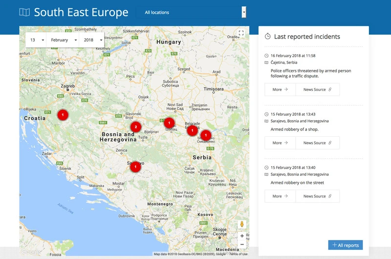 Prikaz dogodkov na zemljevidu, glede na izbran datum