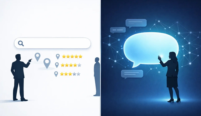 Kdaj kupci iščejo na Googlu in kdaj vprašajo AI?