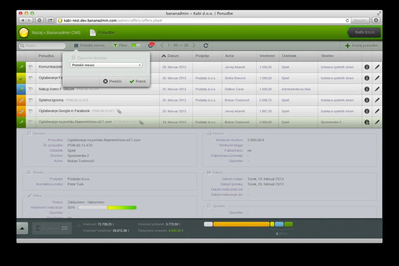 Kabijeve Ponudbe so idealne za upravljanje vaših ponudb