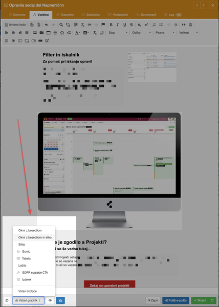 Oblikovanja sporočila s pomočjo gradnikov