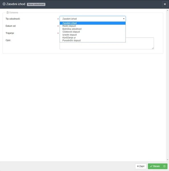 Enostavno evidentiranje iodsotnosti