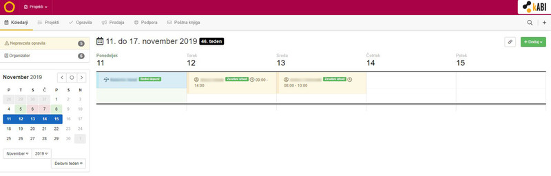 Pregled odsotnosti na koledarju