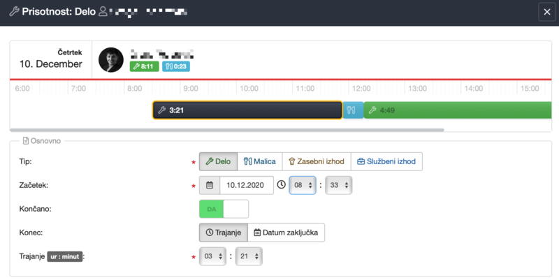 Razpored delovnega dneva posameznega zaposlenega