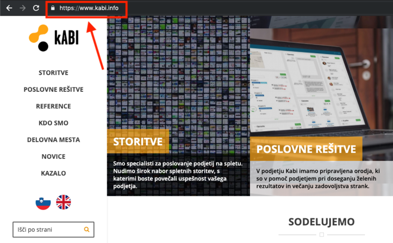 Primer varne povezave na spletni strani kabi.info