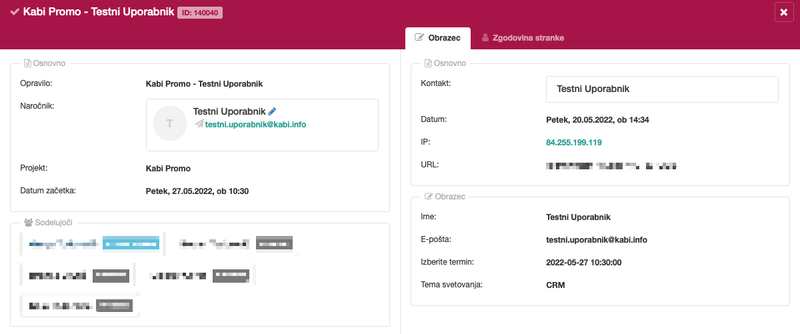 Primer povezave s CRM sistemom
