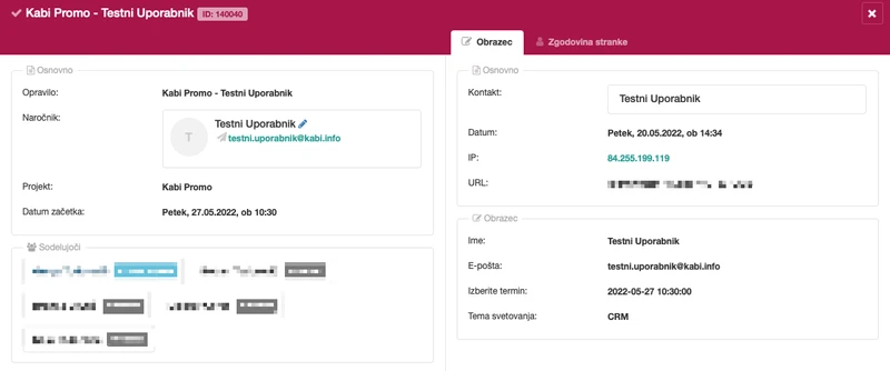Primer povezave s CRM sistemom