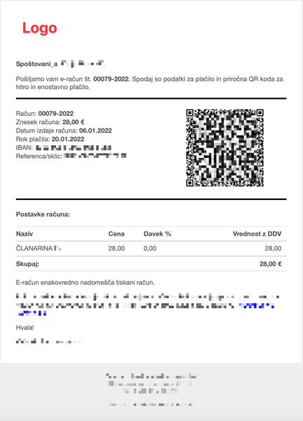 Primer računa, ki ga stranka prejme na mail