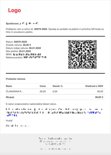 Primer računa, ki ga stranka prejme na mail