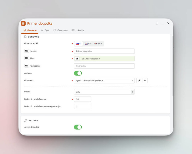 Primer razpisovanja dogodka