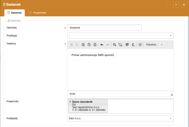 Administracija SMS sporočil